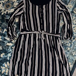 Abercrombie Kids Black/Pink/ White Striped  Henley Style Dress 15/16 GUC